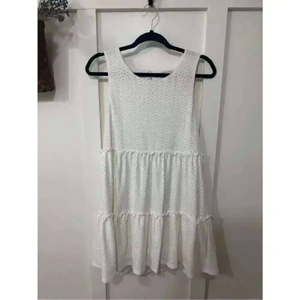 Speechless White Eyelet Tiered Mini Dress